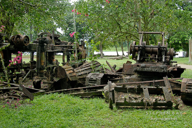 Broken down machines lie in around the village. Tortuguero Village, Costa Rica.