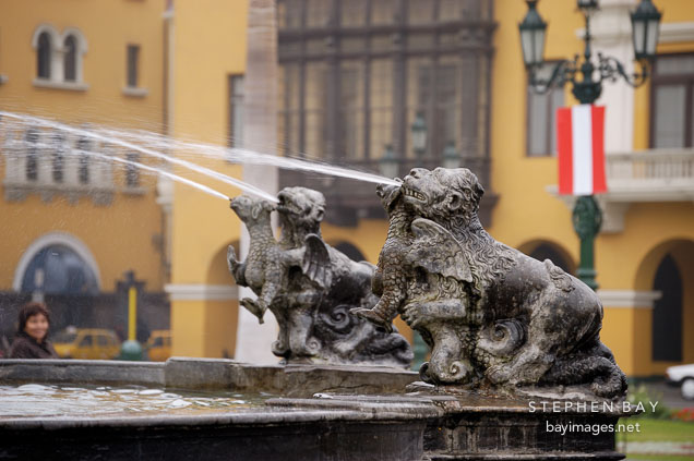 Fountain in Plaza Mayor. Lima centro, Peru.