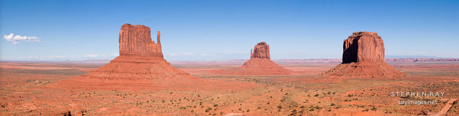 Panorama of the Mittens and Merrick Butte. Monument Valley, Arizona.