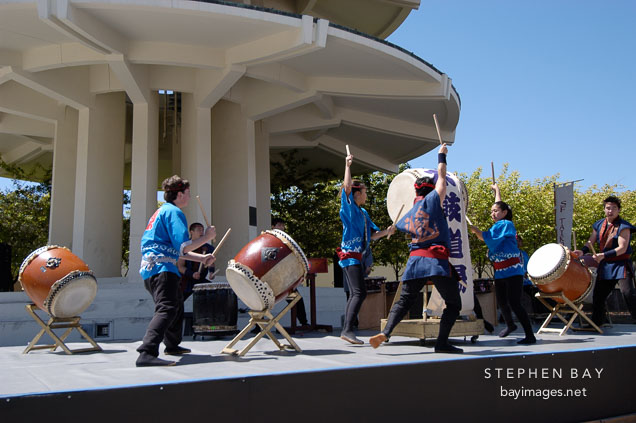 Taiko drummers, Cherry blossom festival. Japantown, San Francisco, California, USA.