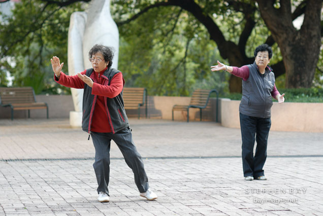 Women practicing Tai Chi in Kowloon Park. Hong Kong, China.