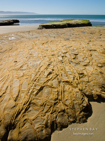 Large mudstone and siltstone rock formation at Drake's Beach.