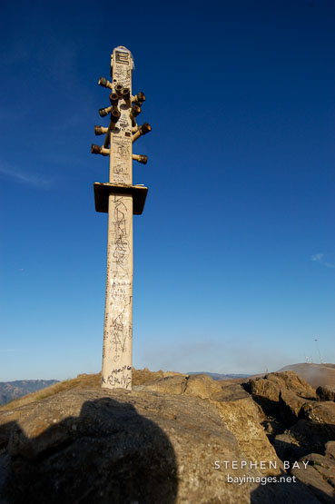 Peak marker. Mission Peak, Fremont, California, USA.