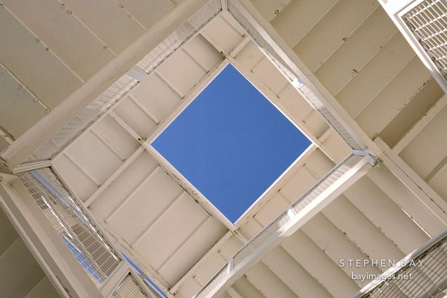 Looking upward through an outdoor staircase at UC Irvine. Irvine, California.