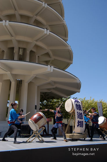 Taiko drummers, Cherry blossom festival. Japantown, San Francisco, California, USA.