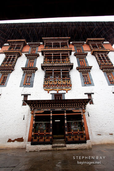 Entrance to the main tower at Paro Dzong. Paro, Bhutan.