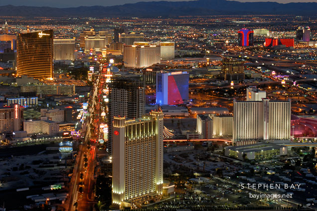 Aerial view of Las Vegas Boulevard. Las Vegas, Nevada, USA.