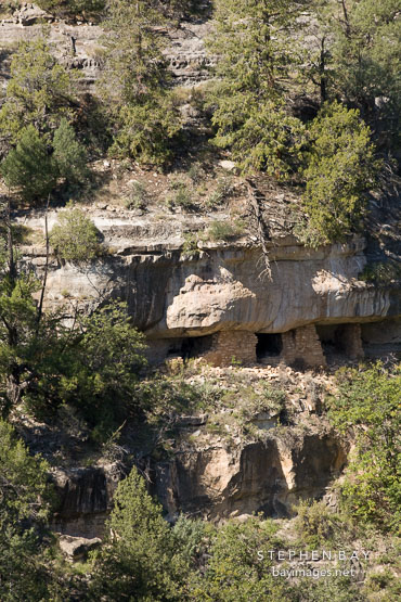 Cliff dwelling on the canyon wall. Walnut Canyon, Arizona.