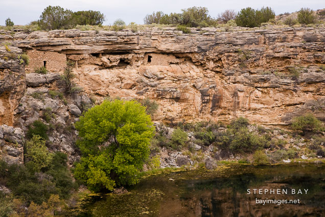 Cliff dwellings on the rim of Montezuma Well. Arizona.