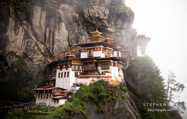Taktshang Goemba with fog. Paro Valley, Bhutan.