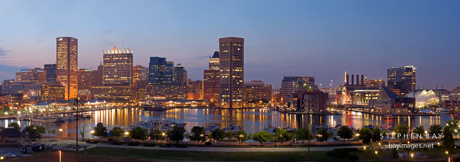 Panorama of the Inner Harbor. Baltimore, Maryland, USA.