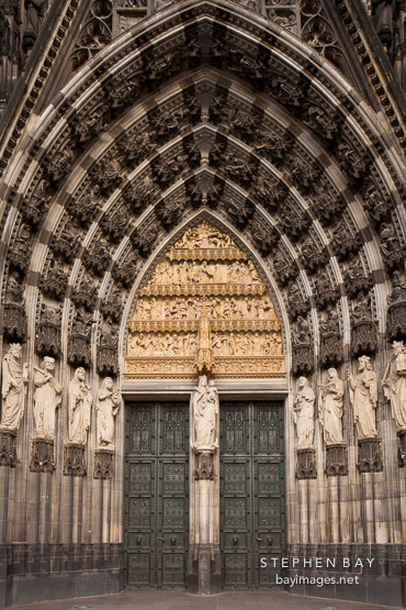 Statues surrounding the west entrance of the Cologne Cathedral. Cologne, Germany.