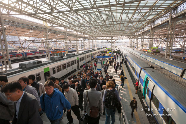 Crowd at Seoul Station. Central Seoul, South Korea.