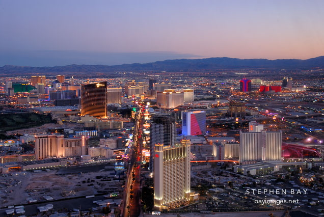 Aerial view of Las Vegas Boulevard. Las Vegas, Nevada, USA.