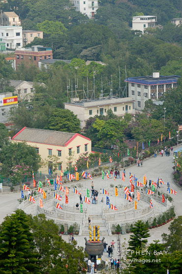 Prayer flags are ubiquitous around Ngong Ping. Lantau Island, Hong Kong, China.