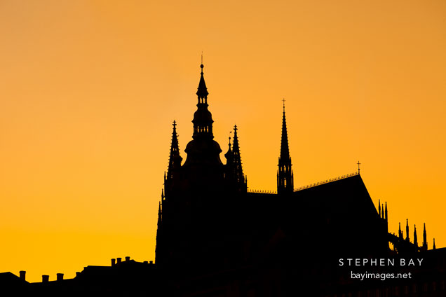 Silhouette of Saint Vitus Cathedral. Prague, Czech Republic.