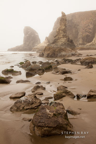 Foggy morning on Bandon Beach, Oregon.