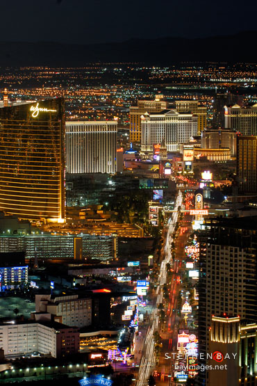 Aerial view of Las Vegas Boulevard. Las Vegas, Nevada, USA.