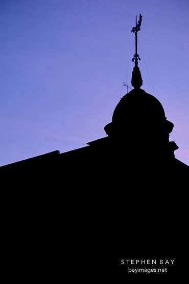 Silhouette of Cupola against a colorful sky. Pohjoisranta, Helsinki, Finland.