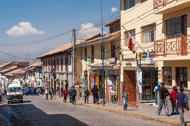 Stores and businesses on Calle Tecte. Cusco, Peru.