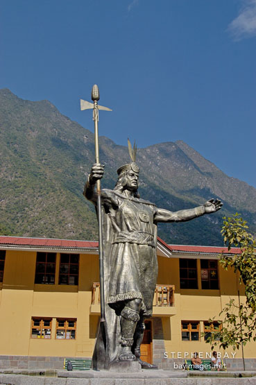 Statue Pachacutec the ninth Sapa Inca. Aguas Calientes (Machu Picchu village), Peru