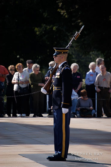 Soldier at the Tomb of the Unknowns, Arlington National Cemetery. Arlington, Virginia, USA.
