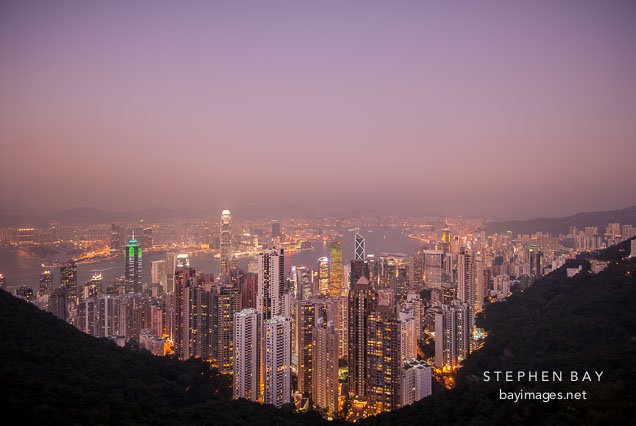 Hong Kong Skyline from Victoria Peak at twilight. Hong Kong, China.