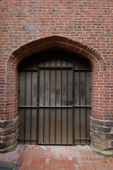 Locked door at Westminster Hall Cemetery, Baltimore, Maryland, USA.