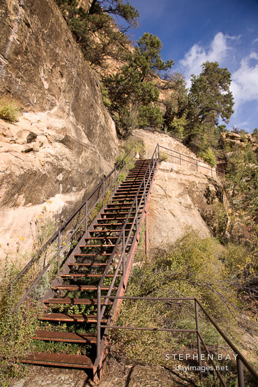 Metal stairway created by the NPS to access Balcony House. Mesa Verde NP, Colorado.