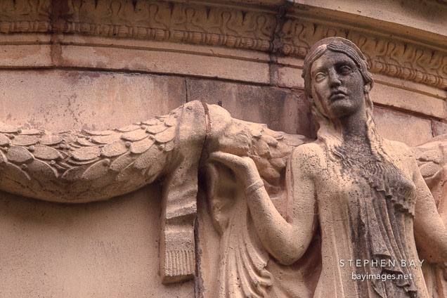 Sculpture of woman holding garland. Palace of Fine Arts, San Francisco, California, USA.