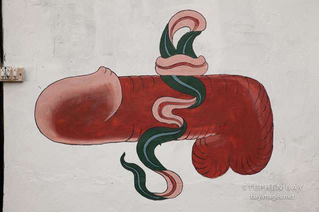 Painting of a penis located on a farmhouse wall.