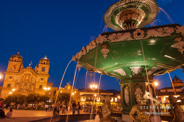 Plaza de Armas and Iglesia de la Compania de Jesus (background). Cusco, Peru.