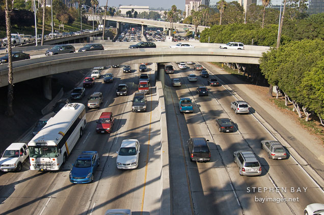 Traffic on the Harbor Freeway (110). Los Angeles, California, USA