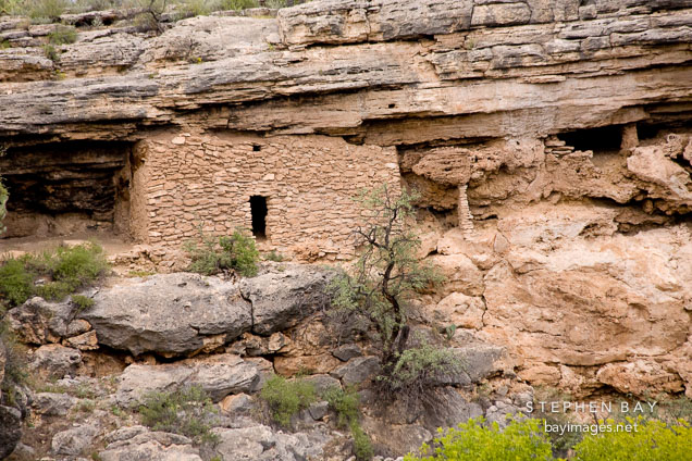 Cliff dwelling made with limestone rocks. Montezuma Well, Arizona.