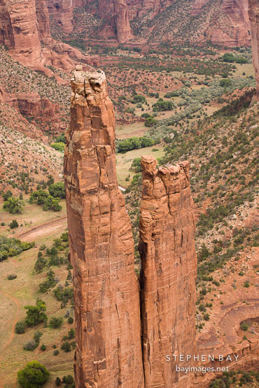 Spider Rock is named for the Spider Woman who taught the Navajo to weave. Canyon de Chelly, Arizona.