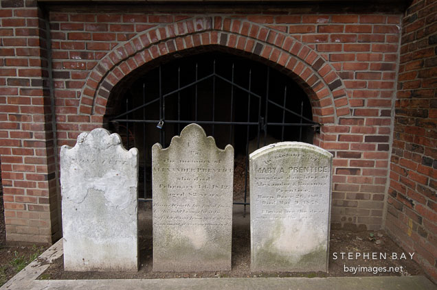 Three headstones at Westminster Hall Cemetery, Baltimore, Maryland, USA.
