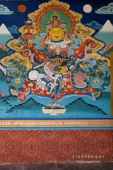 Wall painting in the Buddhist monastery and fortress at Punakha Dzong, Bhutan.