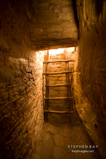 The northern entrance of Balcony House requires going through narrow passage ways. Mesa Verde NP, Colorado.