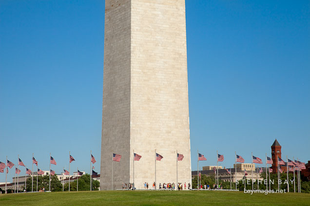 Tourists around the base of the Washington Monument. Washington, D.C.