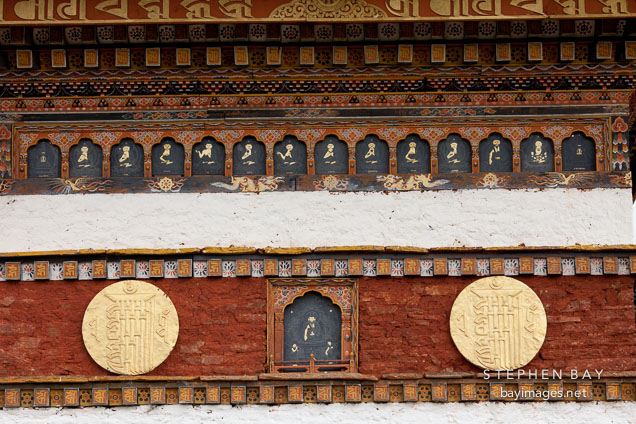 Detailed artwork on the main chorten. Dochu La, Bhutan.