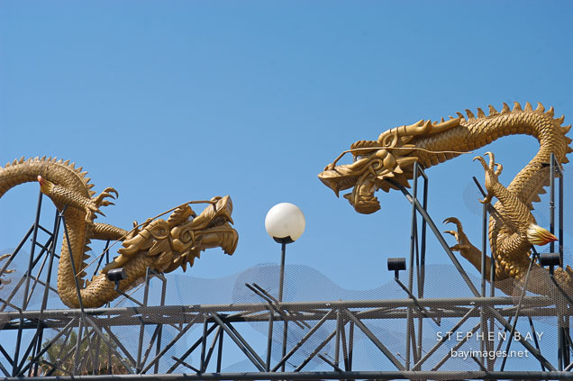 Twin dragons. Chinatown, Los Angeles, California, USA.