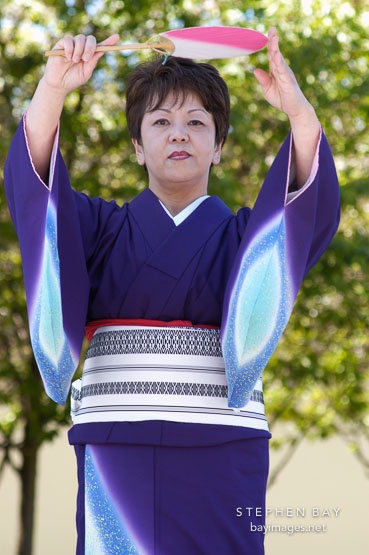 Japanese classical dance: Nihon Buyo Kiyonomoto Ryu. Cherry blossom festival, Japantown, San Francisco, California, USA.