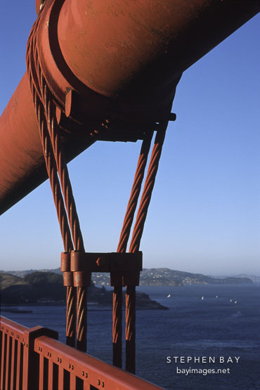 Close-up of the suspension cables on the Golden Gate Bridge. San Francisco, California.