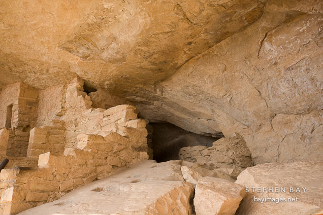 Footholds carved into the rock lead to back areas of Balcony House. Mesa Verde NP, Colorado.