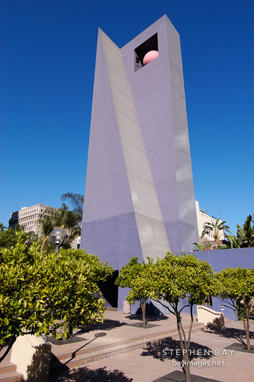 Purple bell tower at Pershing Square. Los Angeles, California, USA.