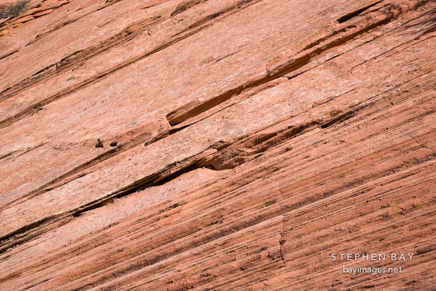 Straitions in the sandstone caused by erosion. Zion NP, Utah.