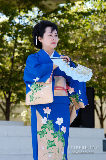 Japanese classical dance: Nihon Buyo Kiyonomoto Ryu. Cherry blossom festival, Japantown, San Francisco, California, USA.