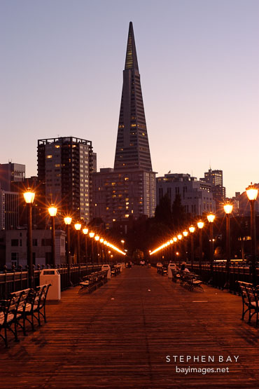 Transamerica pyramid and Pier 7. San Francisco, California.