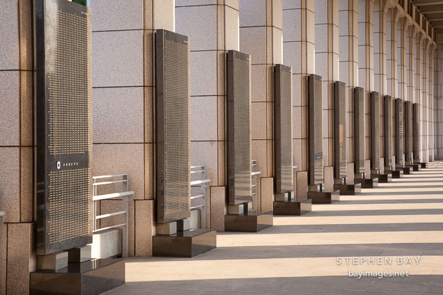 These black marble monuments at the War Memorial of Korea are inscribed with the names of soldiers who died during the Korean and Vietnam Wars and of policemen who died on duty.