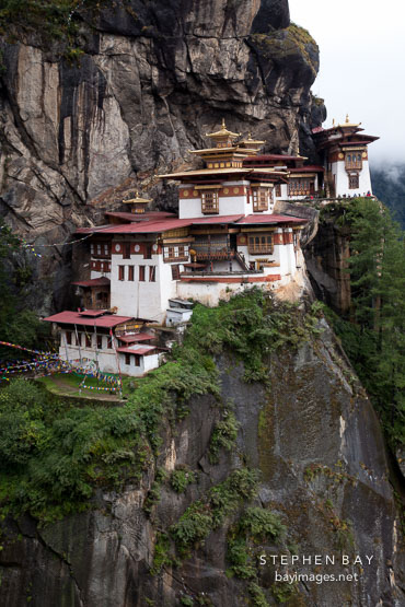 The Tiger's Nest monastery was built around the Taktsang Senge Samdup cave. Paro Valley, Bhutan.